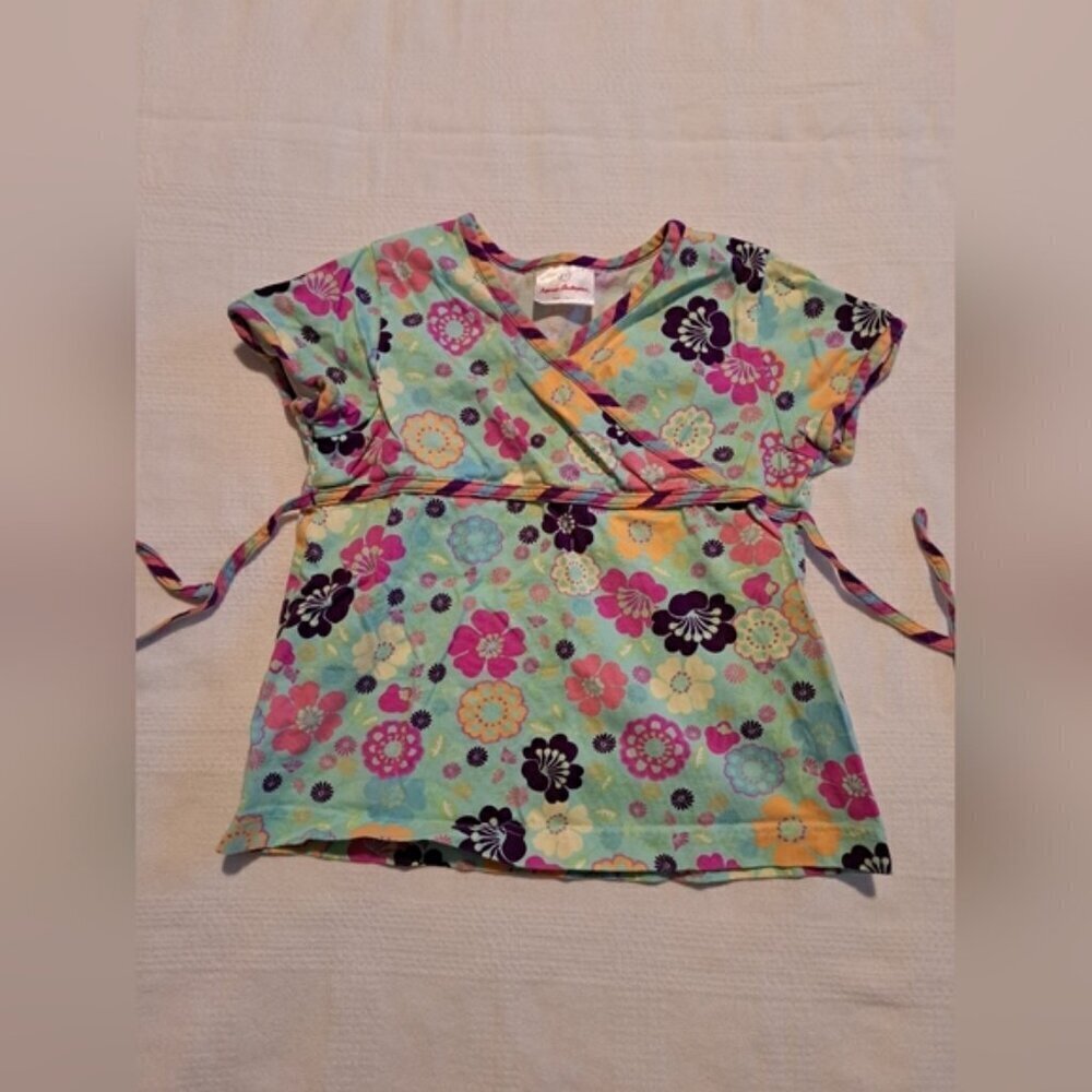Hanna Andersson girls size 5 mint floral short sleeved shirt VGUC